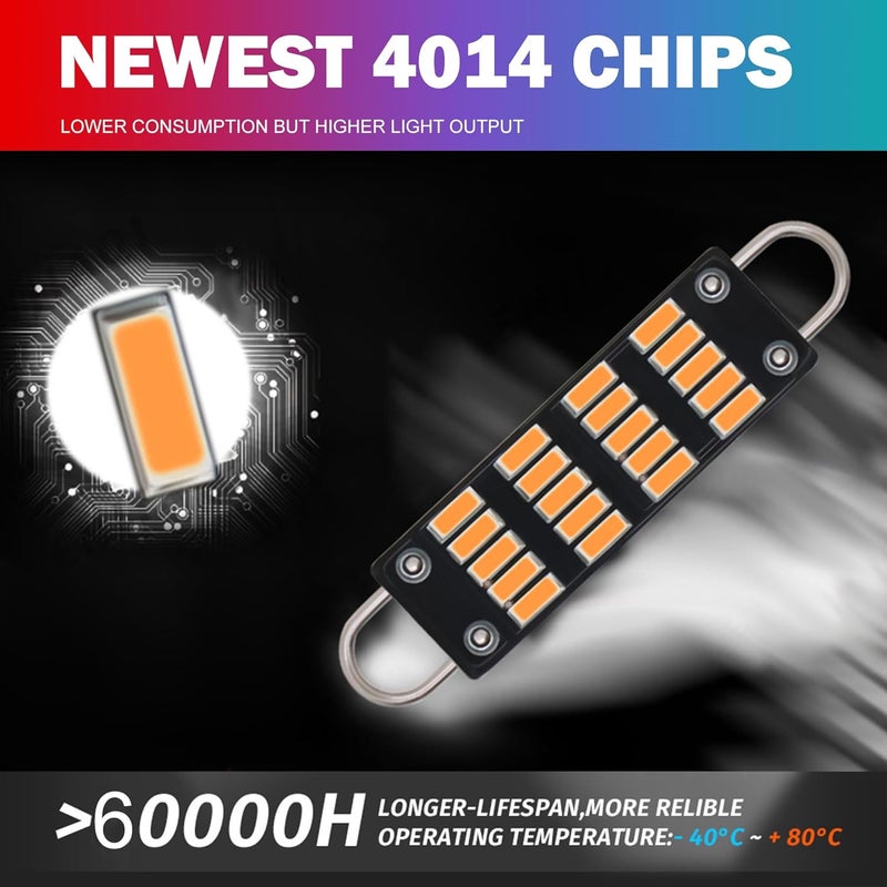 QAUBEN Store Festoon 44mm 1.73" 4014 20-SMD Rigid Loop Super Bright Amber 561 562 567 564 LED Bulbs for Car Interior Map Dome Courtesy Step Lights DC 12V 1W, Pack of 10 - Image 4